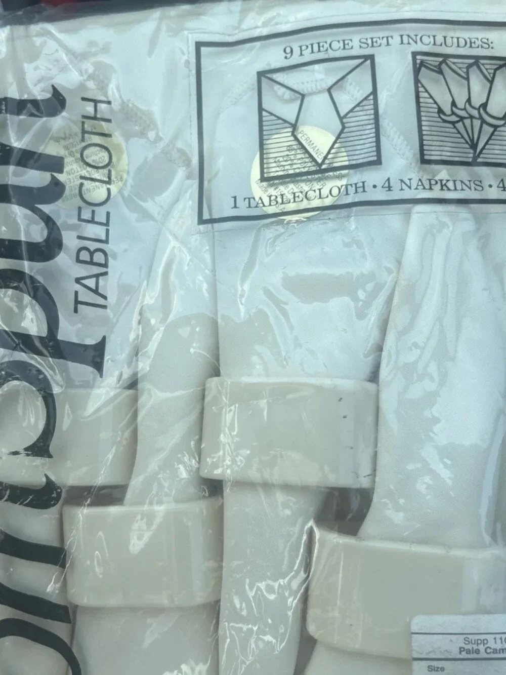 Bardwil 60”x102” Pale Camel Tablecloth w 4 Napkins & Napkin Rings Vtg 1980’s NEW